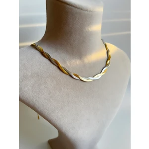 Ikili Italyan Zincir Sarmal Gold-Silver Çelik Kolye