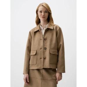 Jimmy Key Bej Uzun Kollu Düz Kesim Örme Kadife Kısa Ceket