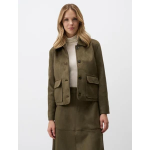 Jimmy Key Haki Uzun Kollu Düz Kesim Örme Kadife Kısa Ceket