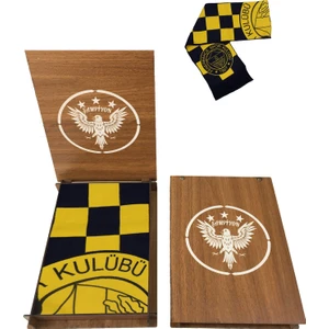 Lisanslı Unisex Damalı Dokuma Atkı Kanarya Ahşap Kutulu