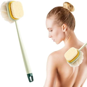 2'si 1 Arada Çift Taraflı Uzun Saplı Fırçalı Banyo Vücut Sırt Fırçası Banyo Lifi