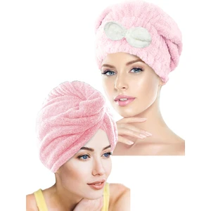 Ikili Set Saç Havlusu Bonesi Lastikli Fiyonklu & Mikrofiber 2 Düğmeli Saç Havlusu