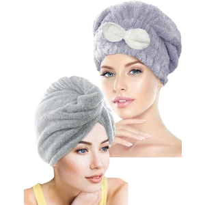 Ikili Set Saç Havlusu Bonesi Lastikli Fiyonklu & Mikrofiber 2 Düğmeli Saç Havlusu