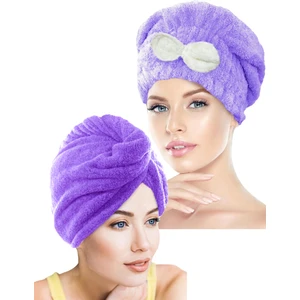 Ikili Set Saç Havlusu Bonesi Lastikli Fiyonklu & Mikrofiber 2 Düğmeli Saç Havlusu
