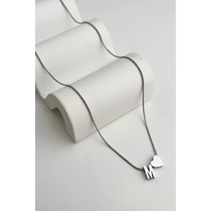 Çelik Kalp Detaylı M Harfi Kolye (45CM+5CM)
