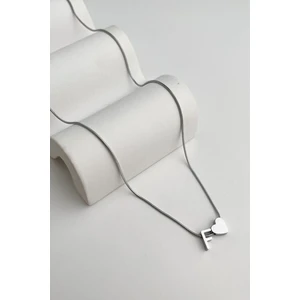 Çelik Kalp Detaylı F Harfi Kolye (45CM+5CM)