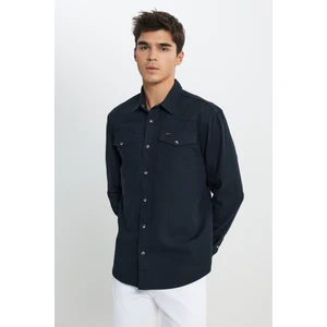 Relaxed Fit Geniş Kesim %100 Pamuk Cep Detaylı Antrasit Gömlek