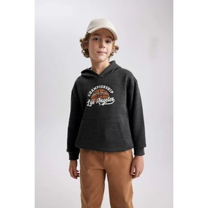 Erkek Çocuk Antrasit Regular Fit Düz Kesim Basic Düz Kapüşonlu Sweatshirt B7821A8NS