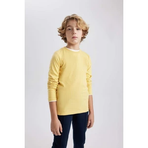 Erkek Çocuk Sarı Standart Fit Normal Kesim Bisiklet Yaka Basic Düz %100 Pamuk Uzun Kollu Tshirt B7771A8NS