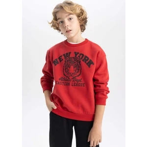 Erkek Çocuk Bordo Regular Fit Düz Kesim Basic Düz Kapüşonlu Sweatshirt B7822A8NS