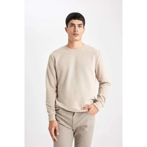 Erkek Bej Oversize Fit Geniş Kesim Basic Düz Pamuklu Kapüşonlu Sweatshirt B7833AXNS