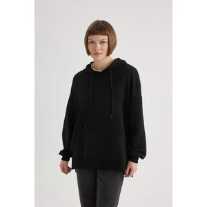 Kadın Siyah Oversize Fit Geniş Kesim Polo Yaka Düz Basic Pamuklu Sweatshirt B7834AXNS