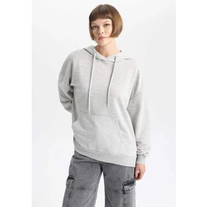 Kadın Gri Oversize Fit Geniş Kesim Polo Yaka Düz Basic Pamuklu Sweatshirt B7834AXNS