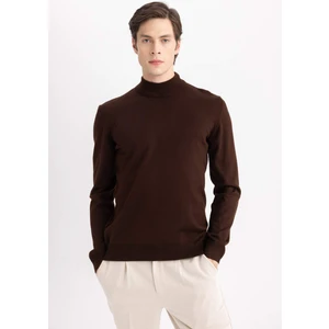 Erkek Kahverengi Slim Fit Dar Kesim Basic Düz Akrilik Kazak B7851AXNS