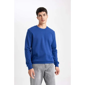 Erkek Mavi Oversize Fit Geniş Kesim Basic Düz Pamuklu Kapüşonlu Sweatshirt B7833AXNS
