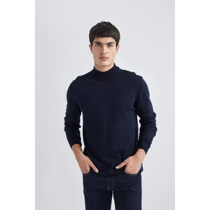 Erkek Koyu Mavi Slim Fit Dar Kesim Basic Düz Akrilik Kazak B7851AXNS