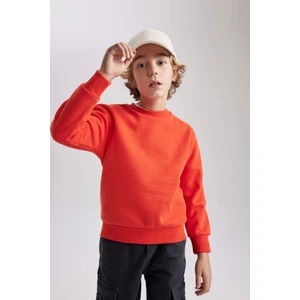 Erkek Çocuk Turuncu Regular Fit Düz Kesim Basic Düz Kapüşonlu Sweatshirt B7772A8NS