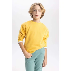 Erkek Çocuk Sarı Regular Fit Düz Kesim Basic Düz Kapüşonlu Sweatshirt B7772A8NS
