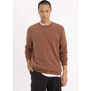 Erkek Kahverengi Oversize Fit Geniş Kesim Basic Düz Pamuklu Kapüşonlu Sweatshirt B7833AXNS