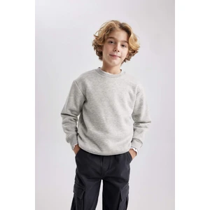 Erkek Çocuk Gri Regular Fit Düz Kesim Basic Düz Kapüşonlu Sweatshirt B7772A8NS