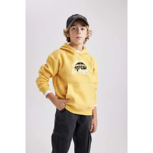Erkek Çocuk Sarı Regular Fit Düz Kesim Basic Düz Kapüşonlu Sweatshirt B7821A8NS