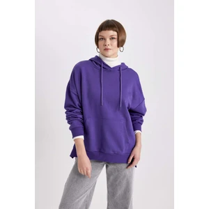 Kadın Mor Oversize Fit Geniş Kesim Polo Yaka Düz Basic Pamuklu Sweatshirt B7834AXNS