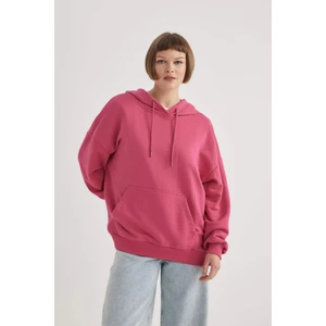 Kadın Pembe Oversize Fit Geniş Kesim Polo Yaka Düz Basic Pamuklu Sweatshirt B7834AXNS