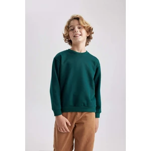 Erkek Çocuk Yeşil Regular Fit Düz Kesim Basic Düz Kapüşonlu Sweatshirt B7772A8NS