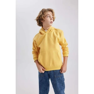 Erkek Çocuk Sarı Regular Fit Düz Kesim Basic Düz Kapüşonlu Sweatshirt B7773A8NS
