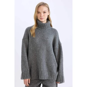 Oversize Geniş Kalıp Balıkçı Yaka Basic Düz Triko Kazak Tunik A6445AX24CW
