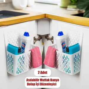 Asılabilir Mutfak Banyo Dolap İçi Düzenleyici Organizer Deterjanlık Beyaz 2'li