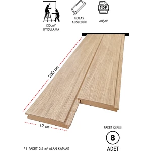 Mdf Ahşap Duvar ve Tavan Lambri Kaplama - Düz - 12 cm x 280 cm (8 Adet)
