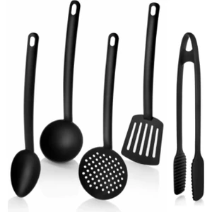 5'li Set Yanmaz Yapışmaz Teflon Kaplama Servis Seti Kepçe Kevgir Spatula Kaşık Mangal Maşası Seti