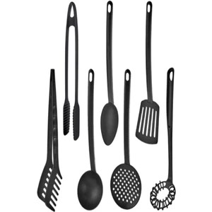 7'li Set Yanmaz Yapışmaz Teflon Servis Seti Kepçe Maşa Kaşık Kevgir Spatula Çırpıcı ve Mangal Maşası