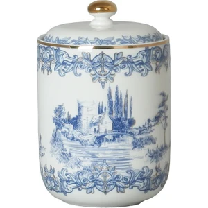 Lucky Art Florance Bone China Porselen Mavi Beyaz  Barok Desenli Kapaklı Kavanoz 16 cm Lyhd 609