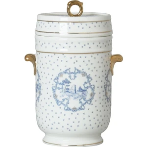 Lucky Art Florance Bone China Porselen Mavi Beyaz Barok Desenli Kulplu Kavanoz 22 cm Lyhd 611