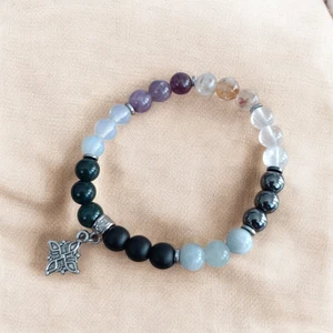 Mga Doğaltaş Koç Burcu Bilekliği (Hematit, Akuamarin Taşı, Kristal Kuvars, Ametist, Sitrin, Oniks Taşı, Ay Taşı, Kan Taşı)