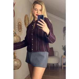 Mir Store Simli Ince Dokuma Detaylı Bordo Triko Hırka