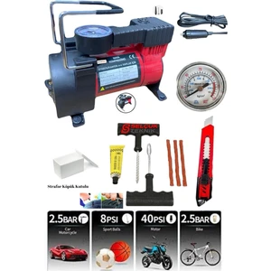 Çakmaklık Girişli Hava Kompresörü Lastik Şişirici Pompa Tamir Kiti Hediyeli