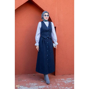 Kety Ekoseli Tüvit Yelek Etek Takım-Laci