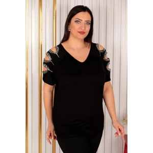 Kadın Viskon Bluz Omuzu Açık ve Pul Işlemeli