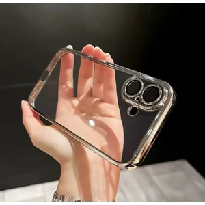M.tk moveteck iPhone 16 Plus Kılıf Tam Kamera Lens Koruyucu Metalik Parlak Renkli Kenarlı Yumuşak Silikon Lensli Kapak Arkası Şeffaf