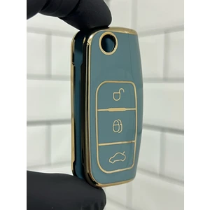 Barkas Elektronik Ford Focus Fiesta Mondeo Courier B-Max C-Max Galaxy Sustalı Nano Anahtar Kılıfı 3 Buton Gri Gold