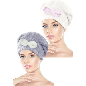 2 Adet Mikrofiber Saç Havlusu Bonesi Lastikli Fiyonklu