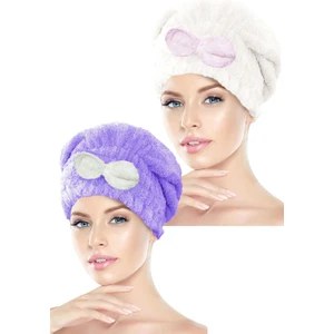 2 Adet Mikrofiber Saç Havlusu Bonesi Lastikli Fiyonklu