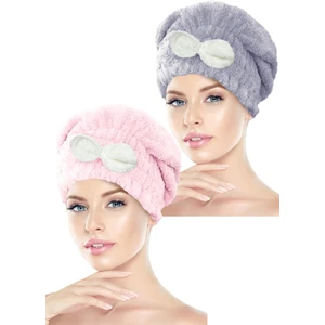 2 Adet Mikrofiber Saç Havlusu Bonesi Lastikli Fiyonklu