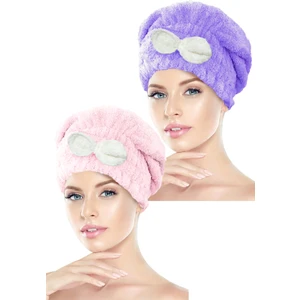 2 Adet Mikrofiber Saç Havlusu Bonesi Lastikli Fiyonklu