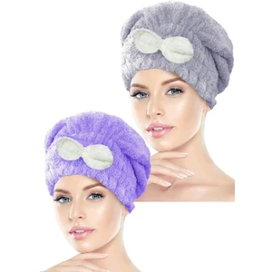 2 Adet Mikrofiber Saç Havlusu Bonesi Lastikli Fiyonklu