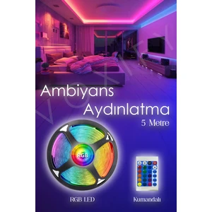 2'li Set Rgb Duvar Tavan Şerit LED Işık Ambiyans & Sabit 16 Renk Kumandalı Yapışkanlı 10 Metre
