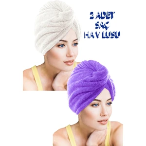 2 Adet Kalın Mikrofiber 2 Düğmeli Saç Havlusu Saç Bonesi Banyo Deniz ve Havuz Sonrası Plaj